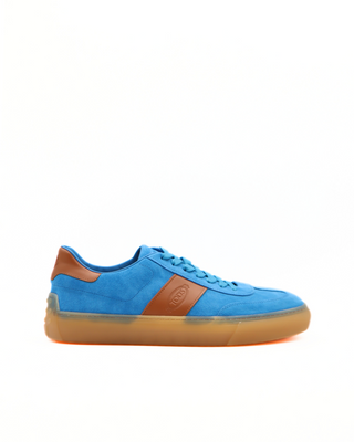 Tods Mens Bright Blue Brown Suede Lace Up Casual Sneaker Shoe