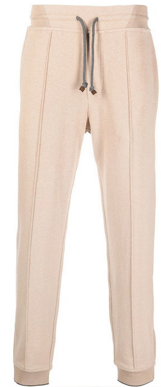 Brunello Cucinelli Mens Beige Sweatpants with Ankle Zip