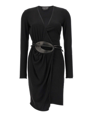 Tom Ford Womens Leather Jersey Dress In Black