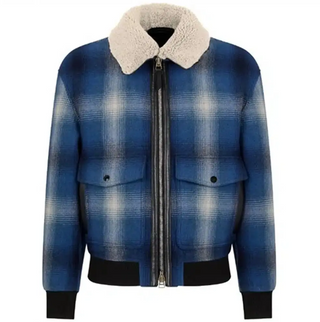 Tom Ford Mens Checkered Bomber Jacket in Blue