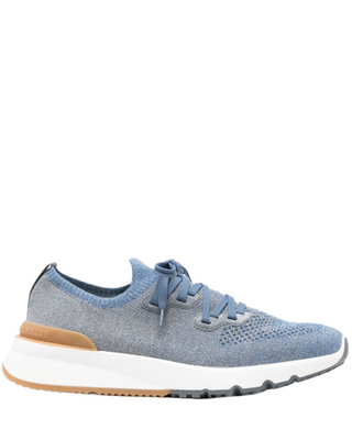 Brunello Cucinelli Mens Knitted Cotton Sneakers In Blue