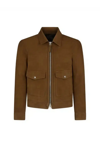 Tom Ford Mens Collar Zip Leather Jacket in Brown