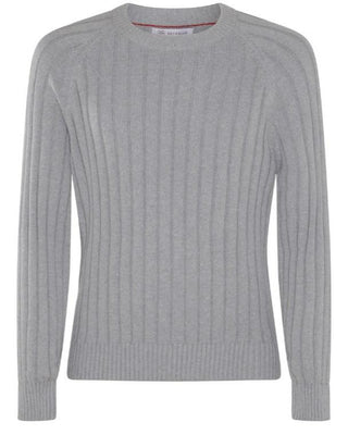 Brunello Cucinelli Mens Crew Neck Cashmere Light Grey Sweater