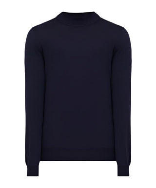 Brunello Cucinelli Mens Cashmere and Wool Mock Neck Navy Sweater