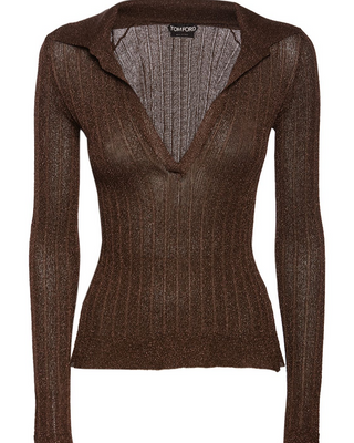 Tom Ford Womens Long Sleeve Lurex Knit Blouse In Brown