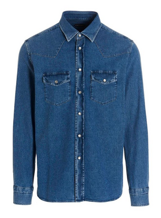 Tom Ford Mens Button Down Shirt in Denim Blue