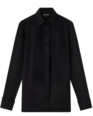 Tom Ford Womens Plastron Pleated Shirt In Black