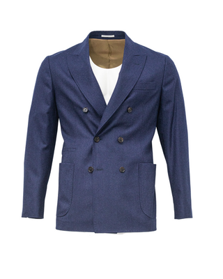 Brunello Cucinelli Mens Navy Flannel Double Breasted Blazer Jacket