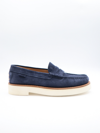 Tods Mens Navy Blue Suede Rubber Sole Moccasin Loafer