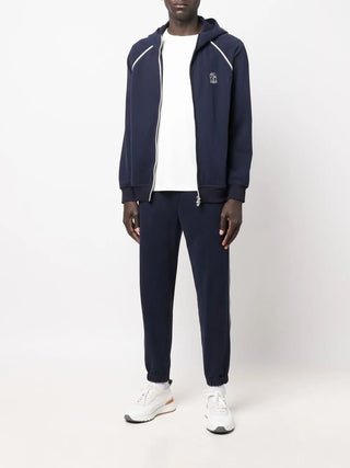 Brunello Cucinelli Mens Drawstring Slim-Cut Track Pants in Navy
