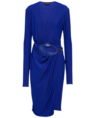 Tom Ford Womens Leather Trimmed Wrap Dress In Blue