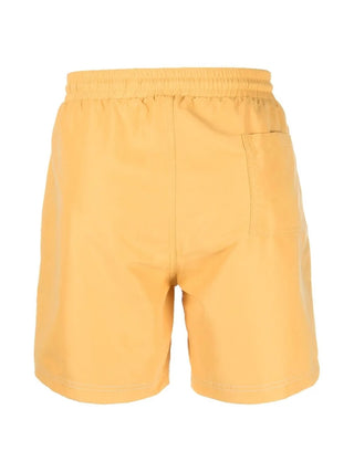 Brunello Cucinelli Mens Yellow Logo Embroidered Swim Trunks