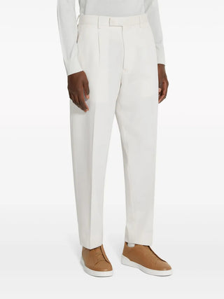 Zegna Mens Front Pleat Trousers In White