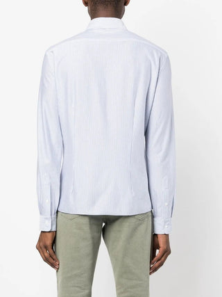 Brunello Cucinelli Mens Shirt Blue with White Stripes
