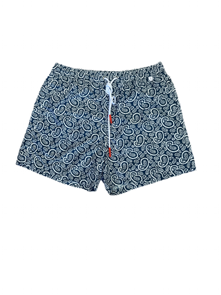 Isaia Mens Blue White Paisley Pattern Swim Trunk