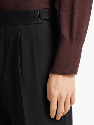 Zegna Mens Black Cotton & Wool Trousers
