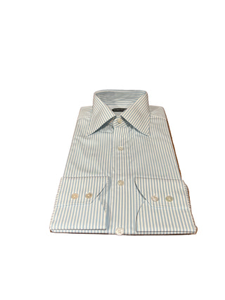 Tom Ford Men's 100% Cotton Light Blue Striped Button Down Dress Shirt
