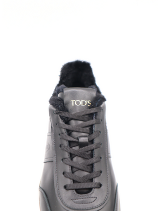 Tods Mens Black Lace Up Sneaker Shoe with Inner Fur