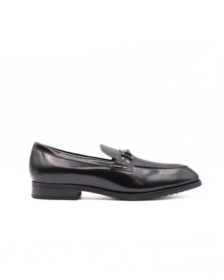 Tods Mens Black Leather Buckle Loafer Dress Shoe