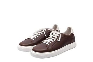 Brunello Cucinelli Mens Leather Logo Sneakers in Brown