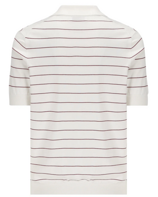 Brunello Cucinelli Mens White & Dark Red Striped-Effect Cotton Polo Shirt