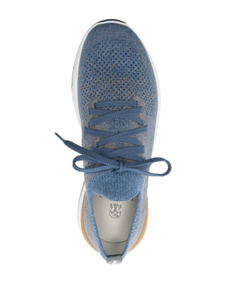 Brunello Cucinelli Mens Knitted Cotton Sneakers In Blue