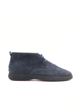 Tods Mens Blue Suede Lace Up Gommino Ankle Boot Shoe