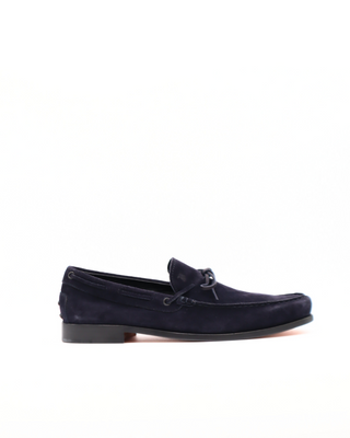 Tods Mens Dark Navy Blue Suede Laccetto Mocassino Shoe