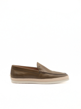 Tods Mens Light Brown Leather Espadrille with Raffia Rubber Sole