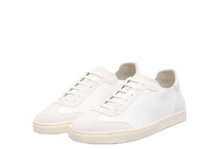Brunello Cucinelli Mens Suede Logo Sneakers in White