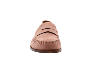 Tods Mens Pale Pink Suede Ruched Moccassino Loafer Shoe