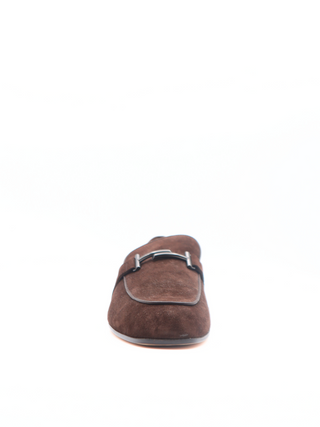 Tods Mens Brown Suede Mocassino Shoe with Silver Buckle