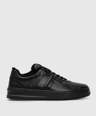 TODS MENS Black leather sneakers with fur