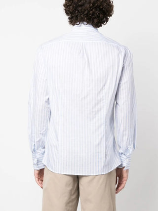 Brunello Cucinelli Mens White & Light Blue Slim Fit Shirt