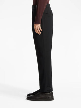 Zegna Mens Black Cotton & Wool Trousers