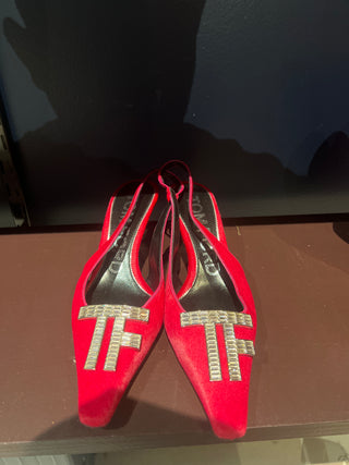 Tom Ford Archive Light Red Fur Heels With Tom Ford Sparkly Buckle