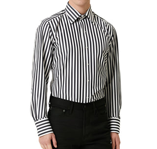 Tom Ford Men’s White And Black Large Striped Button Down Dress Shirt