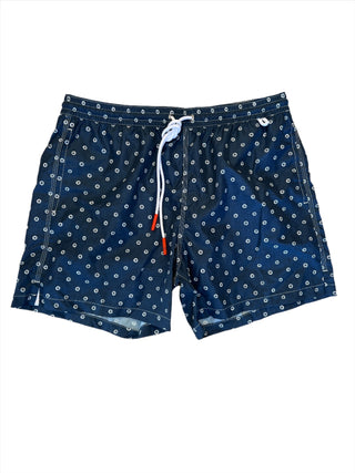 Isaia New Mens Navy Blue White Circle Pattern Swim Trunks