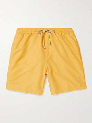 Brunello Cucinelli Mens Logo Embroidered Swim Trunks in Yellow