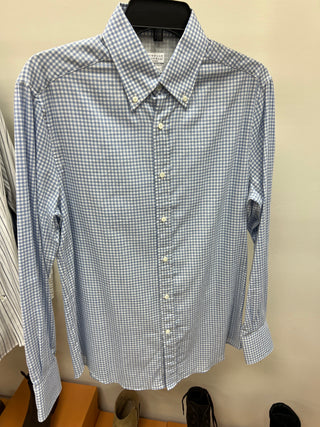 Brunello Cucinelli Mens New Blue & White Checkered Pattern Basic Fit Cotton Dress Shirt