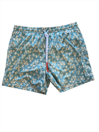 Isaia Mens Yellow Light Green Branch Swim Trunk