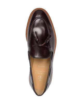 Brunello Cucinelli Mens Leather Tassle Loafers in Burgundy