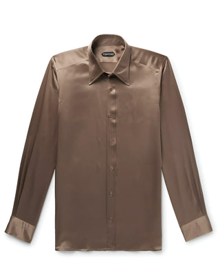 Tom Ford Men’s Brown 100% Silk Button Down Satin Shirt