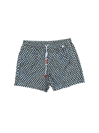 Isaia Brown Blue Mini Floral Pattern Swim Trunks