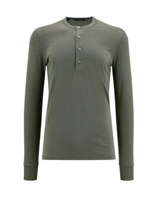 Tom Ford Mens Buttoned Henley Sweater in Green