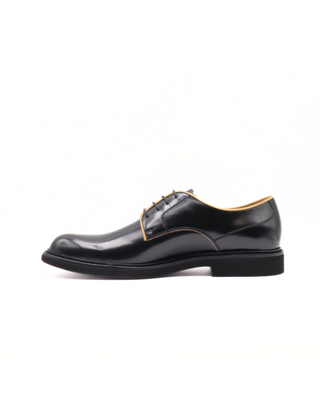 Tods Mens Black Leather Lace Up Derby Gomma Dress Shoe with Brown Trimming Detail