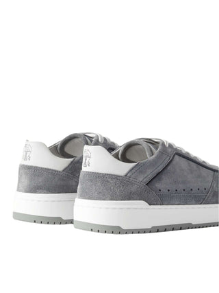 Brunello Cucinelli Leather-Trimmed Suede Sneakers in Medium Grey