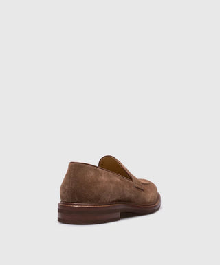 Brunello Cucinelli Mens Suede Leather Loafers in Chestnut