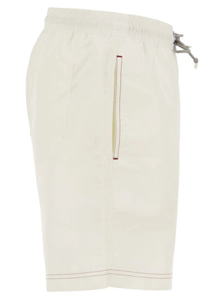 Brunello Cucinelli Mens Logo Embroidered Swim Trunks in White