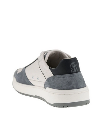 Brunello Cucinelli Men's Trainers in Grained Calfskin And Suede In White/Blue